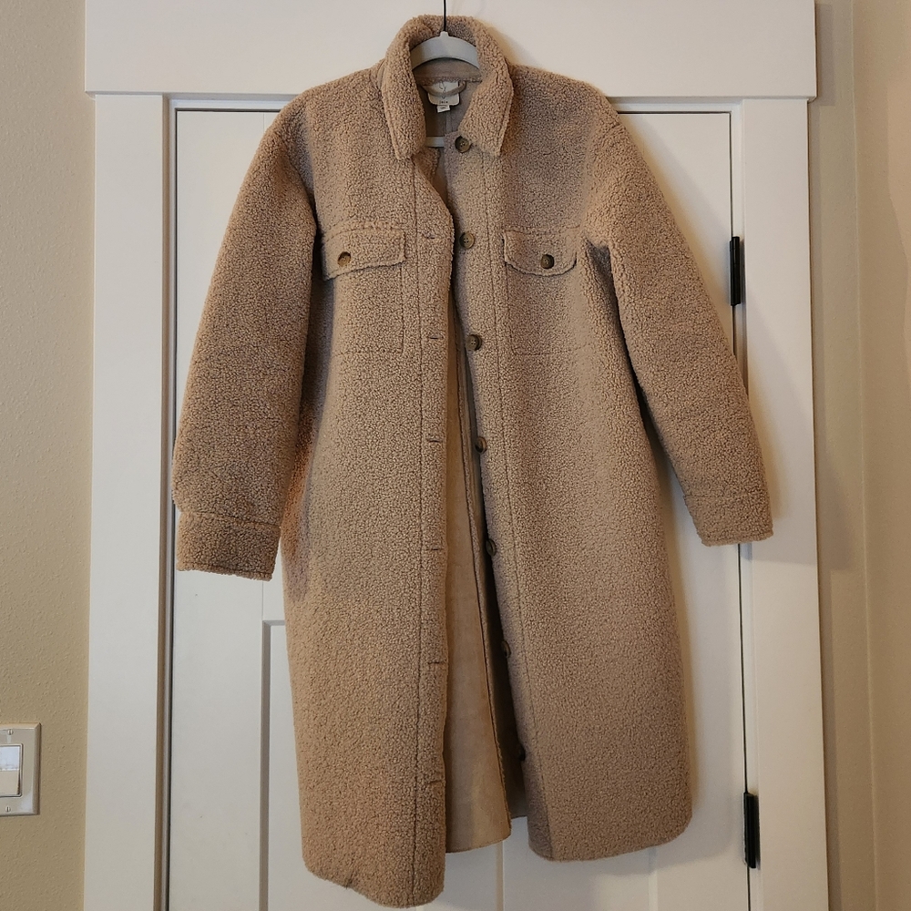 New Joie Long Teddy Shacket In Light Taupe/Cream Size Small
